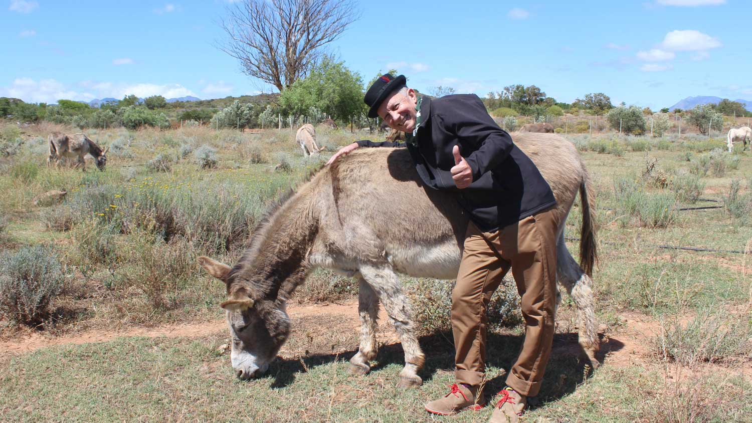 David Kramer is the Patron of Eseltjiesrus. Here he is giving huggs to one of the rescued donkeys 2